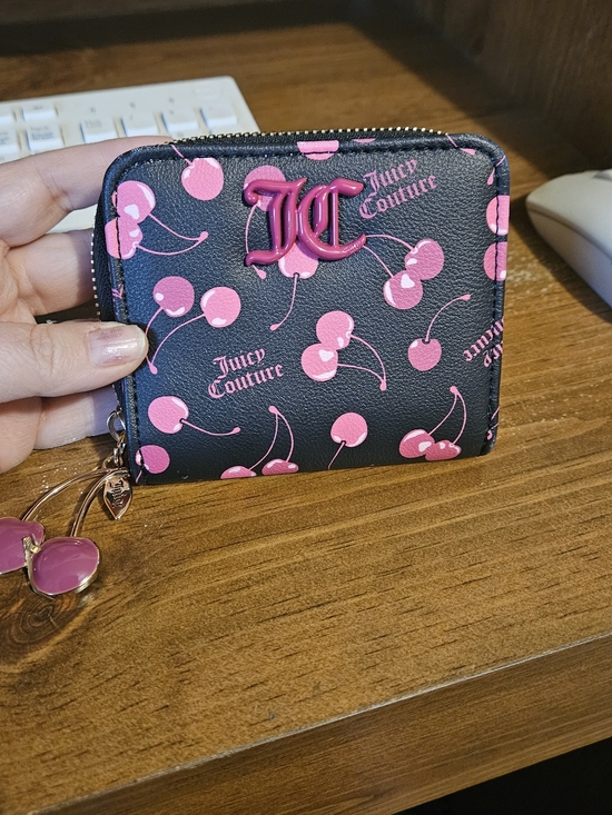 Juicy Couture Handbags - Juicy Couture Black & Pink Cherry Zip Wallet with Charm